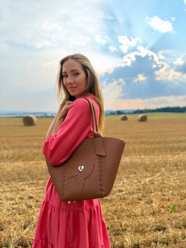 Tote Bella Large se stříbrným srdcem se zlatem a drahokamem